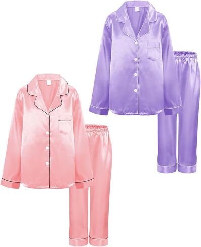 Glitopper 2 Sets Kids Satin Pajamas Set Girls Pajama Set Long Sleeve Pajamas for Girls Boys Toddler Sleepwear Loungewear in Saudi Arabia