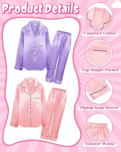 Glitopper 2 Sets Kids Satin Pajamas Set Girls Pajama Set Long Sleeve Pajamas for Girls Boys Toddler Sleepwear Loungewear in Saudi Arabia
