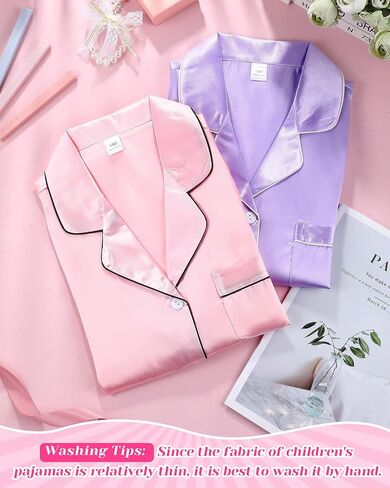 Glitopper 2 Sets Kids Satin Pajamas Set Girls Pajama Set Long Sleeve Pajamas for Girls Boys Toddler Sleepwear Loungewear in Saudi Arabia