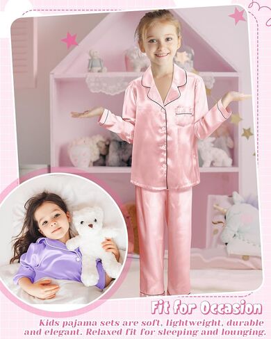 Glitopper 2 Sets Kids Satin Pajamas Set Girls Pajama Set Long Sleeve Pajamas for Girls Boys Toddler Sleepwear Loungewear in Saudi Arabia