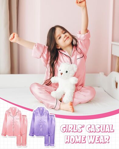 Glitopper 2 Sets Kids Satin Pajamas Set Girls Pajama Set Long Sleeve Pajamas for Girls Boys Toddler Sleepwear Loungewear in Saudi Arabia