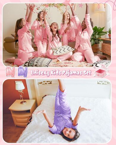 Glitopper 2 Sets Kids Satin Pajamas Set Girls Pajama Set Long Sleeve Pajamas for Girls Boys Toddler Sleepwear Loungewear in Saudi Arabia