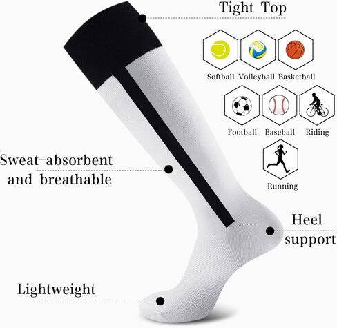 6 Pairs 2 in 1 Baseball Softball Stirrup Socks over the Calf Athletic Soft Baseball Socks Rugby Knee High Footed Stirrup Socks for Youth Boys Sports Team in Saudi Arabia