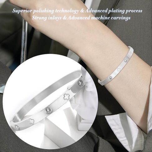 18K White Gold Silver Four Leaf Bracelets for Mom Lover Girlfriend Silver Tennis Bracelet Silver Plated Cubic Zirconia Four Leaf Bracelet Set for Women Girls Valentine's Day Gift Mother's Day Gifts in Saudi Arabia