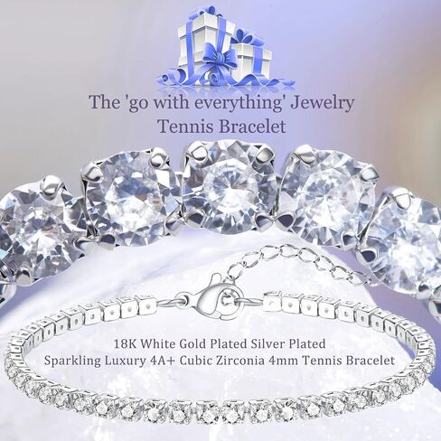 18K White Gold Silver Four Leaf Bracelets for Mom Lover Girlfriend Silver Tennis Bracelet Silver Plated Cubic Zirconia Four Leaf Bracelet Set for Women Girls Valentine's Day Gift Mother's Day Gifts in Saudi Arabia