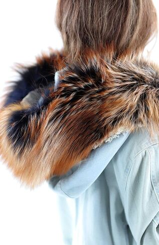 La Fiorentina Women's Denim Parka with Fox Fur Hood, Blue, Blue, M in Kuwait