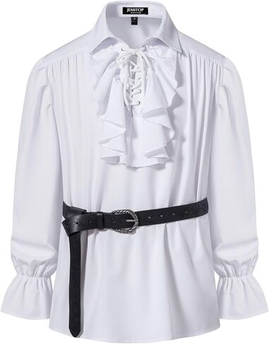 Men's Vintage Ruffled Lace Up Shirts for Vampire Pirate Renaissance Medieval Victorian Gothic Costume Without Belt in Saudi Arabia
