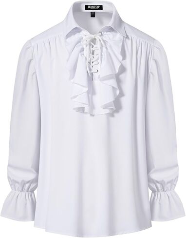 Men's Vintage Ruffled Lace Up Shirts for Vampire Pirate Renaissance Medieval Victorian Gothic Costume Without Belt in Saudi Arabia