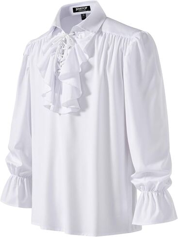 Men's Vintage Ruffled Lace Up Shirts for Vampire Pirate Renaissance Medieval Victorian Gothic Costume Without Belt in Saudi Arabia