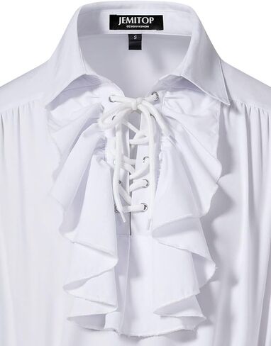 Men's Vintage Ruffled Lace Up Shirts for Vampire Pirate Renaissance Medieval Victorian Gothic Costume Without Belt in Saudi Arabia