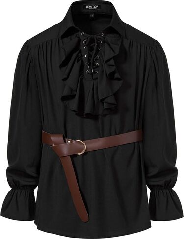 Men's Vintage Ruffled Lace Up Shirts for Vampire Pirate Renaissance Medieval Victorian Gothic Costume Without Belt in Saudi Arabia