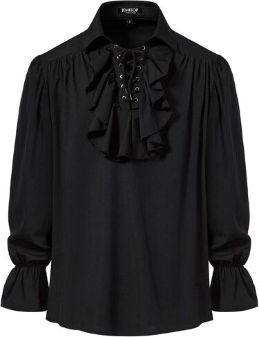 Men's Vintage Ruffled Lace Up Shirts for Vampire Pirate Renaissance Medieval Victorian Gothic Costume Without Belt in Saudi Arabia