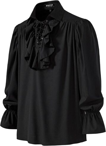 Men's Vintage Ruffled Lace Up Shirts for Vampire Pirate Renaissance Medieval Victorian Gothic Costume Without Belt in Saudi Arabia