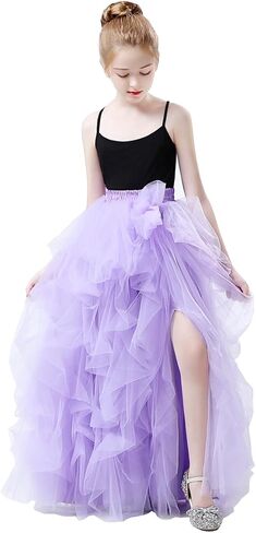 Qmker Girls Long Tutu Skirts Princess Slit Dress Candy Color Tulle Maxi Skirts Floor Length for Birthdany Party Handmade in Kuwait