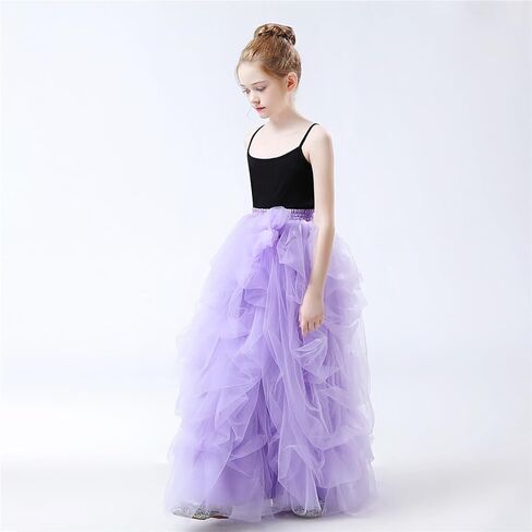 Qmker Girls Long Tutu Skirts Princess Slit Dress Candy Color Tulle Maxi Skirts Floor Length for Birthdany Party Handmade in Kuwait