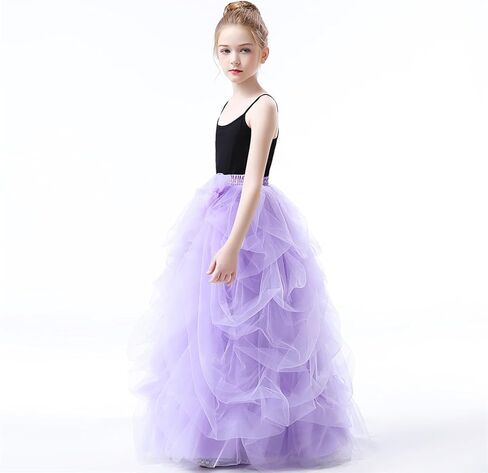 Qmker Girls Long Tutu Skirts Princess Slit Dress Candy Color Tulle Maxi Skirts Floor Length for Birthdany Party Handmade in Kuwait