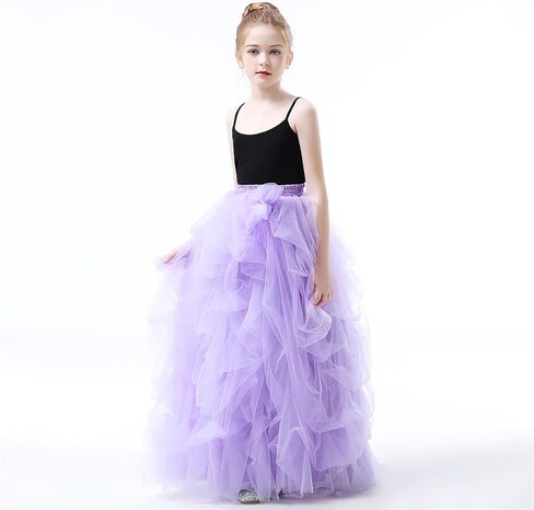 Qmker Girls Long Tutu Skirts Princess Slit Dress Candy Color Tulle Maxi Skirts Floor Length for Birthdany Party Handmade in Kuwait