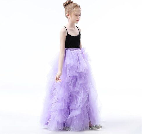 Qmker Girls Long Tutu Skirts Princess Slit Dress Candy Color Tulle Maxi Skirts Floor Length for Birthdany Party Handmade in Kuwait