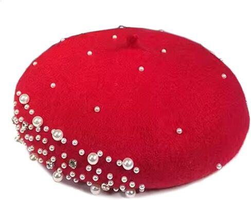 PURFANREE Women Girls Beaded Pearl Rhinestone Wool French Beret Hat Winter Artist Painter Hats Beanie Cap in Saudi Arabia