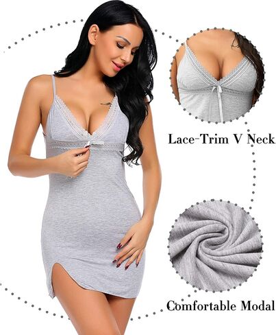 ملابس نوم قطنية للنساء من ADOME، قميص نوم برقبة على شكل حرف V، ملابس داخلية من الدانتيل، فستان كامل الانزلاق in Kuwait