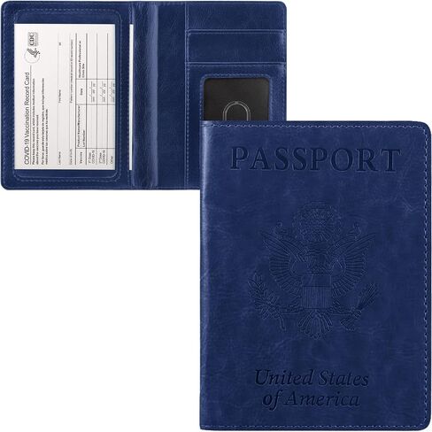 Passport and Vaccine Card Holder Combo,Passport Holder with Vaccine Card Slot,Pu Leather Travel Passport Case and Vaccine Card Protector,Durable Passport Wallet,Waterproof Passport Cover (Dark Blue) in Saudi Arabia