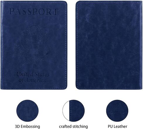 Passport and Vaccine Card Holder Combo,Passport Holder with Vaccine Card Slot,Pu Leather Travel Passport Case and Vaccine Card Protector,Durable Passport Wallet,Waterproof Passport Cover (Dark Blue) in Saudi Arabia