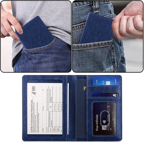 Passport and Vaccine Card Holder Combo,Passport Holder with Vaccine Card Slot,Pu Leather Travel Passport Case and Vaccine Card Protector,Durable Passport Wallet,Waterproof Passport Cover (Dark Blue) in Saudi Arabia