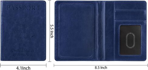 Passport and Vaccine Card Holder Combo,Passport Holder with Vaccine Card Slot,Pu Leather Travel Passport Case and Vaccine Card Protector,Durable Passport Wallet,Waterproof Passport Cover (Dark Blue) in Saudi Arabia