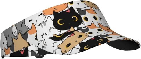 Cute Cat Hats Sun Visors for Women Men Cat Print Sports Sun Visor Hats Sun Protection Cap Hats Unisex in Saudi Arabia