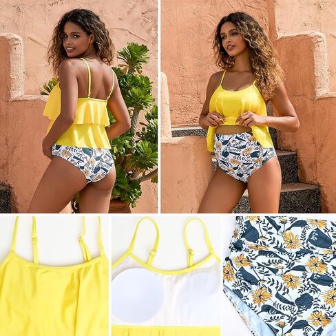 GINKANA Womens Maternity Tankini Swimsuits 2 Piece Maternity Swimwear Bathing Suit Double Ruffle Hem Pregnancy Swimming Suits in Saudi Arabia