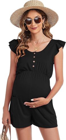 Maternity Romper Shorts Womens Casual Spaghetti Strap Maternity Jumpsuits Tie Waist Tank Top Short Romper Pajama in Saudi Arabia