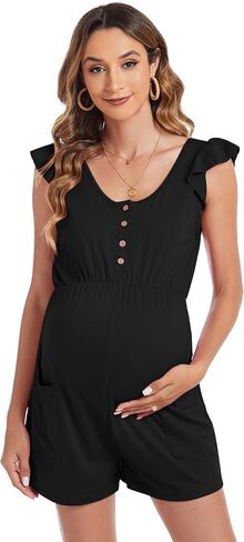 Maternity Romper Shorts Womens Casual Spaghetti Strap Maternity Jumpsuits Tie Waist Tank Top Short Romper Pajama in Saudi Arabia