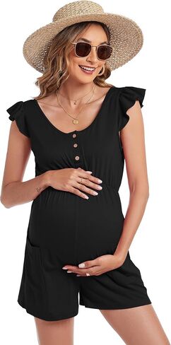 Maternity Romper Shorts Womens Casual Spaghetti Strap Maternity Jumpsuits Tie Waist Tank Top Short Romper Pajama in Saudi Arabia