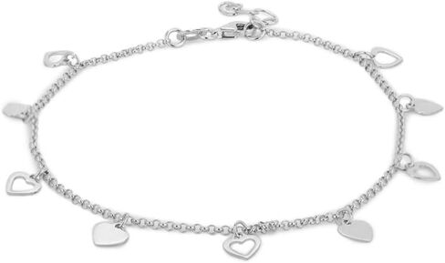 Vanbelle Sterling Silver Jewelry - Rhodium Plated 925 Stamp - Dangling Open and Close Heart Charm Anklet - Foot Jewelry Stylish Beautifully Designed - 9" Long + 1" Extender in Kuwait