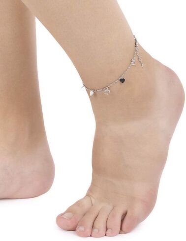 Vanbelle Sterling Silver Jewelry - Rhodium Plated 925 Stamp - Dangling Open and Close Heart Charm Anklet - Foot Jewelry Stylish Beautifully Designed - 9" Long + 1" Extender in Kuwait