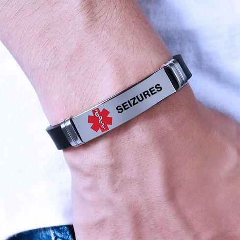Red Medical Alert ID Bracelet for Women Men's Emergency First Aid Health Alert Laser Engraved Satinless Steel Adjustable Silicone Wristband Bracelets in Saudi Arabia