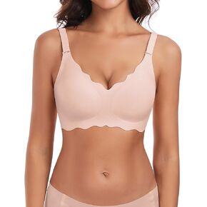 WOWENY Scalloped Wireless Bras for Women No Underwire Push Up Bra Soft Comfort Seamless Full Coverage Bralettes Everyday Bra