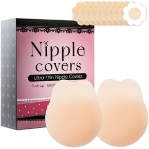 Nipple Covers with Lift, 2 Pairs Reusable Sticky Adhesive Silicone Pasties Nipple Covers, Seamless Breast Petals