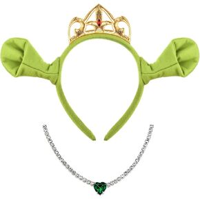 Women Green Monster ears Headband Crown Love necklace Halloween costume accessories photo props