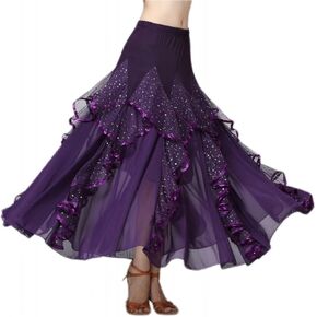 CISMARK Elegant Ballroom Latin Dance Party Long Swing Tiered Skirt for Women