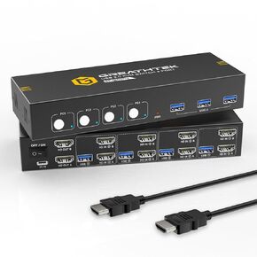 KVM Switch HDMI Dual Monitor Extended Display 4 Port, 4 USB 2.0 Hub, UHD 4K@30Hz Downward Compatible, Button Switch, with All Needed Cables, No Adapter Required in Kuwait