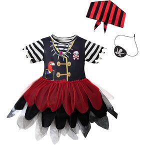 MOMMY'S NEW MAN Toddler Baby Girl Pirate Costume Halloween Sea Buccaneer Tutu Dress And Head Scarf With Pirate eye mask