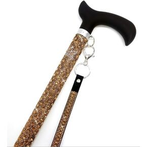 Jacqueline Kent Sugar Cane JKC117.GO Aluminum Crystal Embellished Sugar Cane with Black Handle and Coordinating Wrist Band Adjustable 23.5 Inches to 40.25 Inches, Crown Jewel, Gold