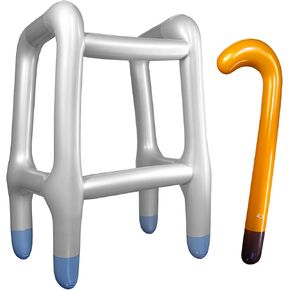 Novelty Place Inflatable Walker and Cane 2 Pcs Set for Kids - Funny Old Man Costume Accessories for Halloween, 100th Day of School, Retirement Party Decorations - Lightweight and Durable
