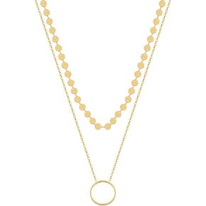 S.J JEWELRY Women Simple Delicate Full Moon 14K Gold Plated/Rose Gold/Silver Plated Layered Pendant Handmade Star Chokers Necklaces-Layered-3