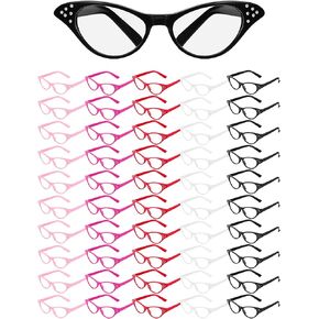 Dunzy 50 Pairs 50s Cat Glasses Bulk for Women Cat Party Decorations 1950s Glasses Costume Glasses Old Lady Glasses for Hip Hop Sock