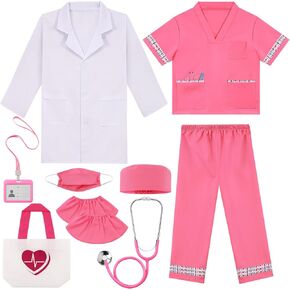9PCS Veterinarian Costume for Kids, Kids Veterinarian Costume, Doctor Costume for Kids, Kids Nurse Costume Girl, Doctor Cosplay Costume with Accessories Set Toddler Children for Career Day Halloween
