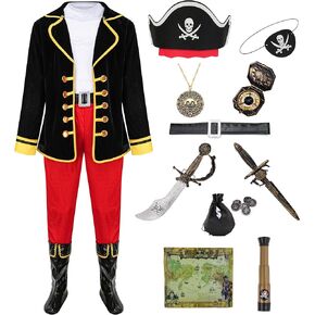 GZ-LAOPAITOU Pirate Costume for Kids Boys Deluxe Pirate Costume Set with Accessories Halloween Cosplay Party Dress Up