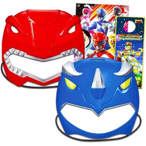 Power Rangers Masks for Kids 2 Pack Set - Bundle with Red Ranger and Blue Ranger Masks for Dress Up Pretend Play Plus Tattoos, More | Power Rangers Costume Accessories