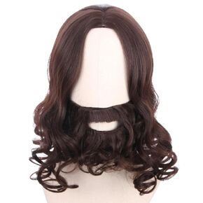 شعر مستعار بني للأطفال مع لحية للأولاد طويل مموج بني داكن وشارب ولحية شعر مستعار للحفلات التنكرية للهالوين in Kuwait